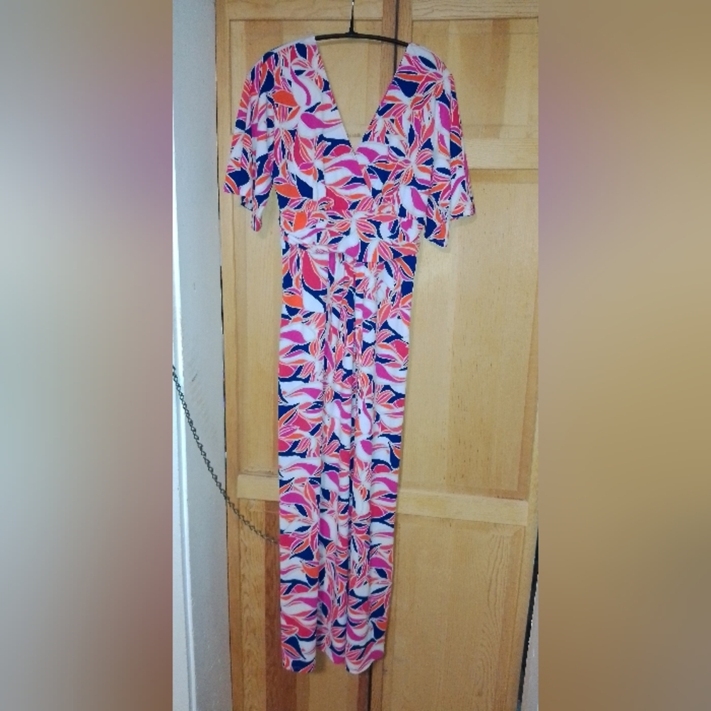 Pappagallo Lani Floral V-Neck Maxi Dress - Pink Blue Orange Small